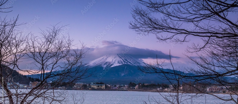 winter mountain Fuji at lake Kawaguchi