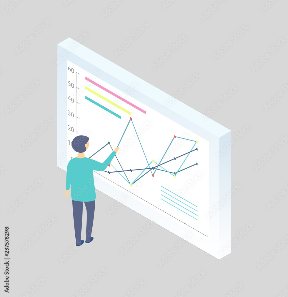 Man at the Blackboard Writing Graphs Cartoon Icon Man at the Blackboard Writing Graphs Cartoon Icon