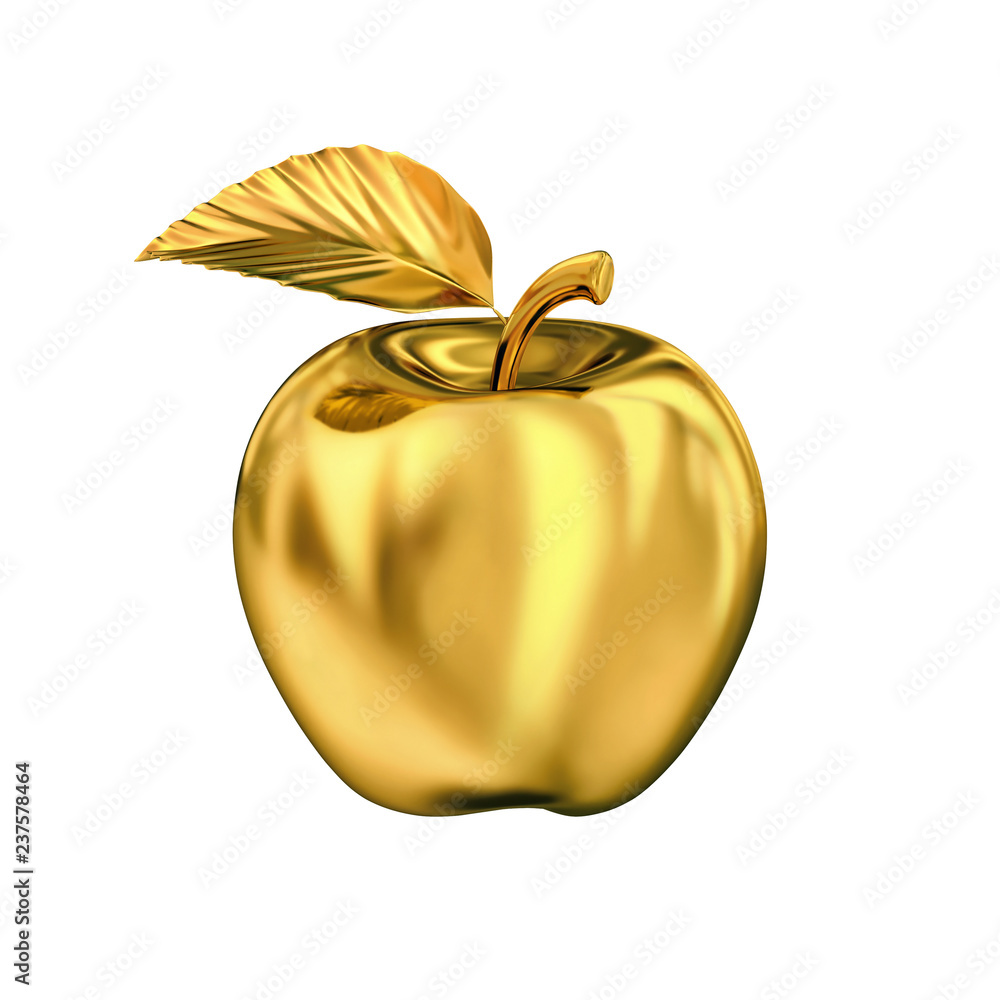 Golden apple isolated on white, clipping path included Stock