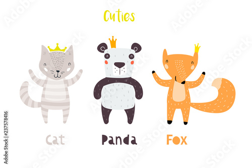 Panda, Cat,and Fox Characters Staying Together