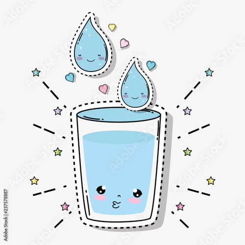 kawaii tender water glass with hearts and stars
