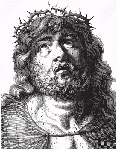 Engraving of Jesus Christ with crown of thorns