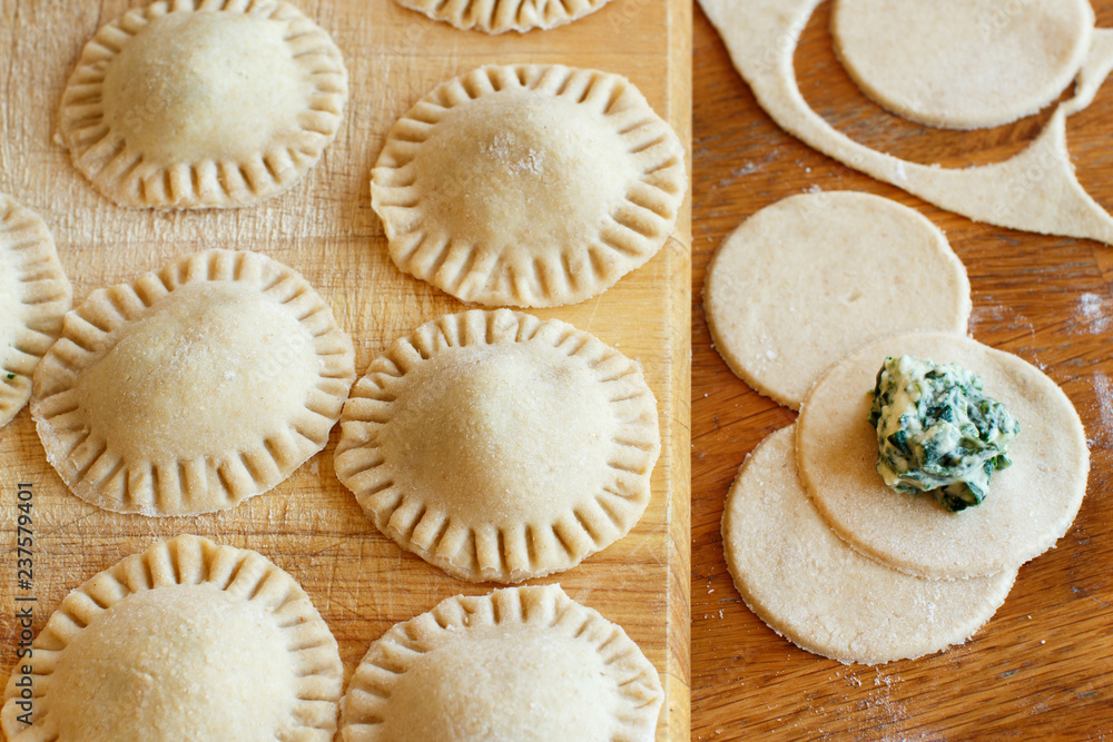 Making ravioli with ricotta cheese and spinach Making ravioli with ricotta cheese and spinach