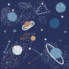 Crédence de cuisine Cosmos patrons Motif spatial enfantin planètes et étoiles  © artemoberland