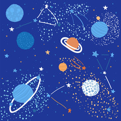 Crédence de cuisine Cosmos patrons Exploration spatiale étoiles et satellites  © artemoberland