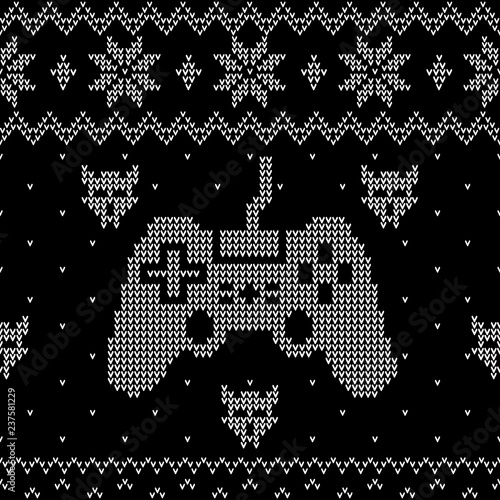 Video gaming themes Ugly Christmas sweater style seamless pattern
