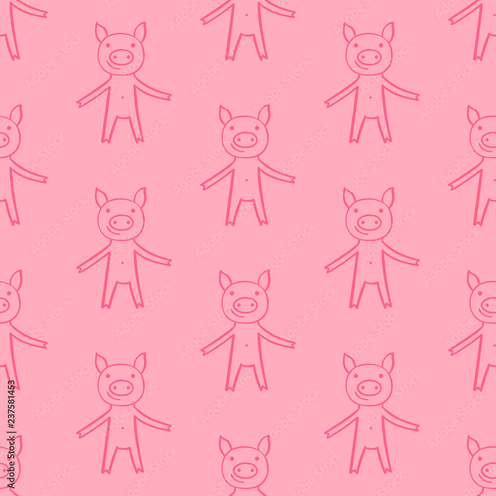 Fototapeta premium Seamless pattern with pigs on pink background
