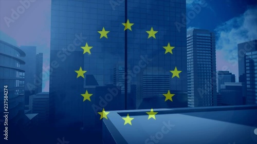 Flag of the EU with city photo