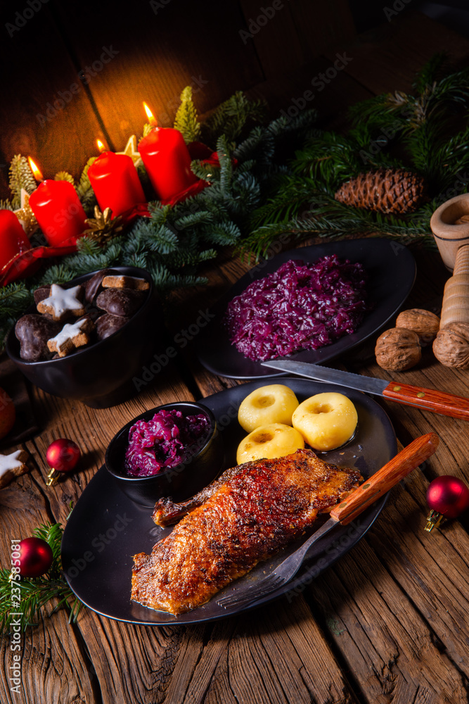 classic and crispy roasted duck with cabbage and dumplings classic and crispy roasted duck with cabbage and dumplings