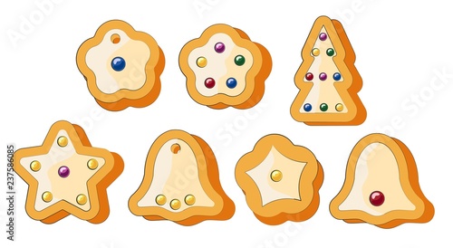 Fototapeta Naklejka Na Ścianę i Meble -  set of isolated objects Christmas cookies. gingerbread gift celebration vector illustration