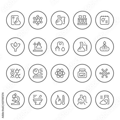 Set round line icons of chemistry