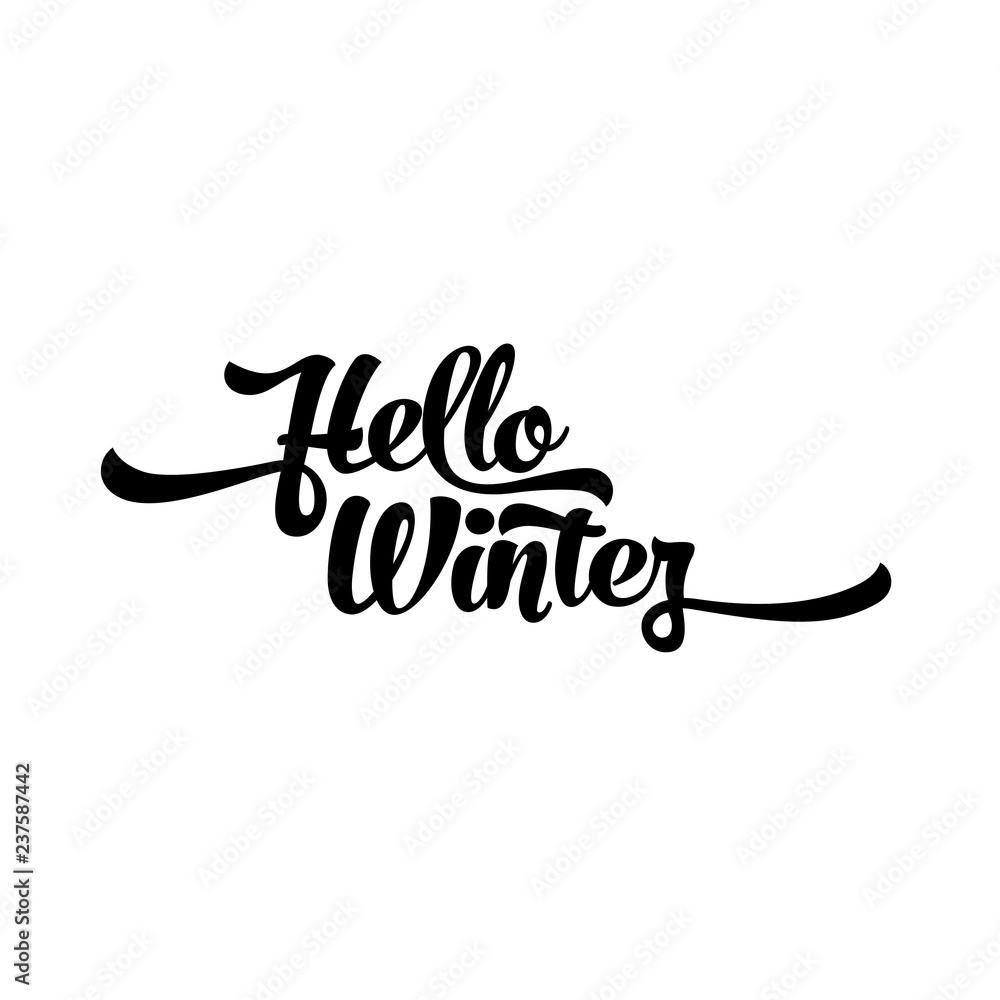 black text on a white background. Hello Winter lettering for invitation and greeting card, prints and posters. Calligraphic design. black text on a white background. Hello Winter lettering for invitation and greeting card, prints and posters. Calligraphic design.