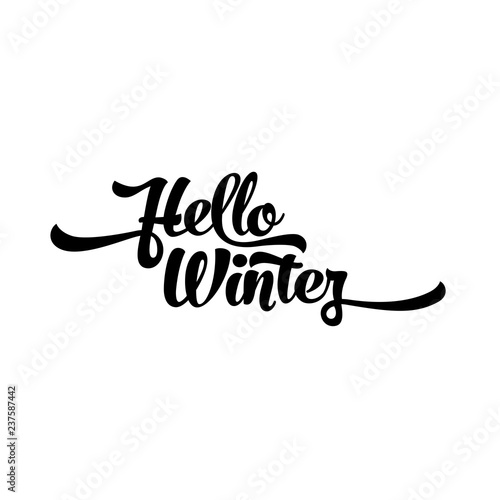 black text on a white background. Hello Winter lettering for invitation and greeting card, prints and posters. Calligraphic design.