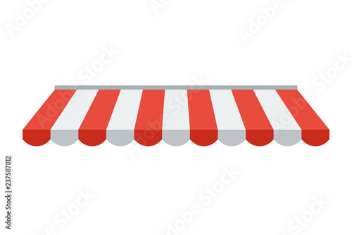 Striped awning, canopy for the store. Awning for the cafes and street restaurants. Vector illustration isolated on white background.