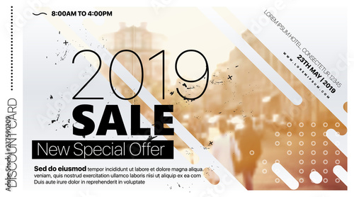 2019 Discount card, web banner, flyer template leaflet with image and grunge texture. Design Vector illustration EPS 10 file.