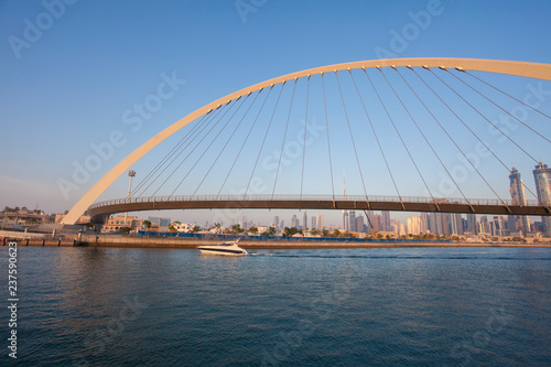 Fototapeta Naklejka Na Ścianę i Meble -  Dubai city skyline at sunset. view of Tolerance bridge