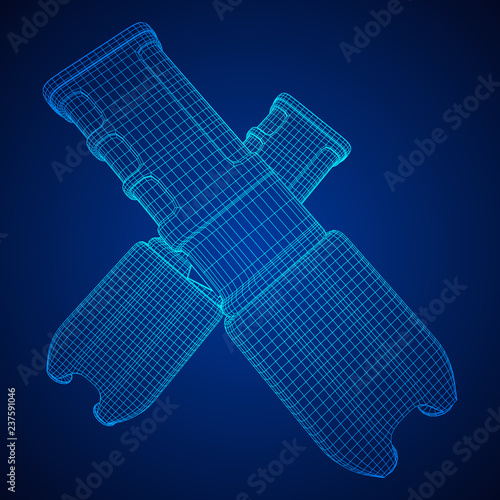 Police electro shocker taser stun gun. Wireframe low poly mesh vector illustration