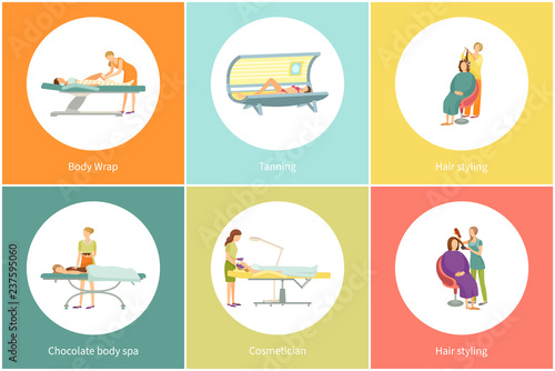 Tanning Spa Salon Procedure Hair Styling Vector