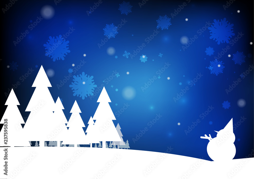 Vector : Christmas tree, snowflake and snow on blue background
