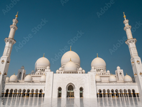Frontal Shot of Sheikh Zayed Mosque on Sunny Day