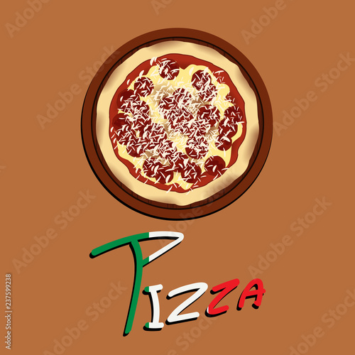 A pizza toped by tomatoes, cheese and salami created by vector