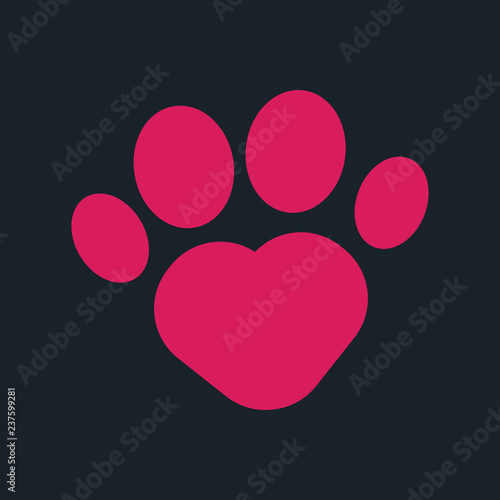 Heart-shaped paw print vector symbol