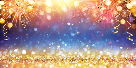 Happy New Year With Glitter And Fireworks
