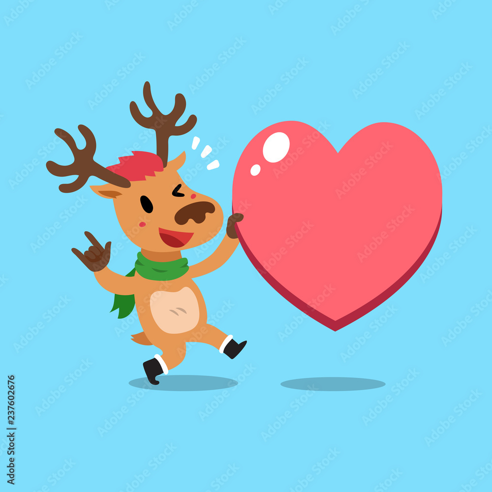 Vector cartoon christmas reindeer with big heart sign Vector cartoon christmas reindeer with big heart sign