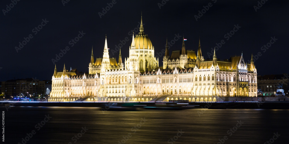 Parlament in Budapest is hungarian landmark in night light