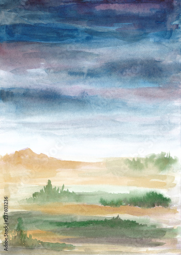 Cloudy sky Overcast Watercolor landscape Weather before the rain