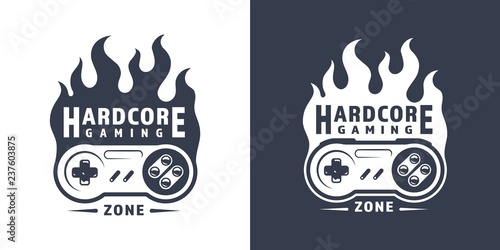 Fiery retro game controller emblem
