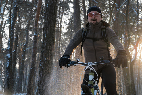 bike winter. Sports winter. man on a bike.