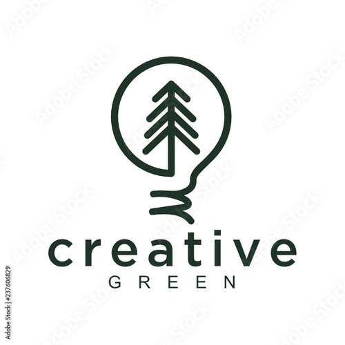Line Art Evergreen / Pine tree and bulb Logo design inspiration