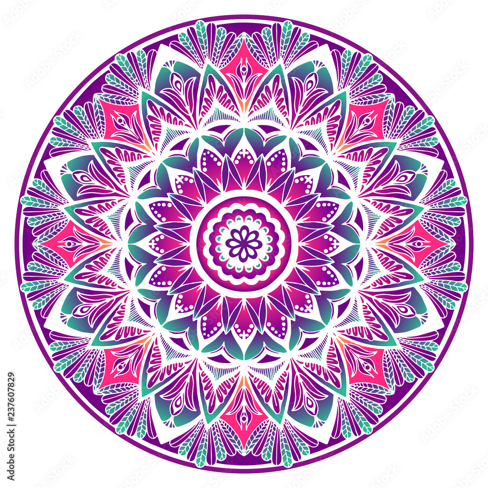 Сolored decorative Mandala_in violet green and white colors