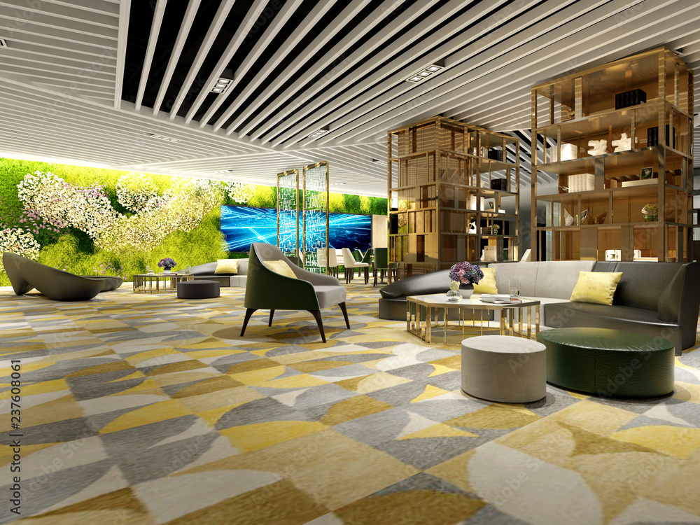 3d render of luxury hotel interior lobby Stock Illustration | Adobe Stock