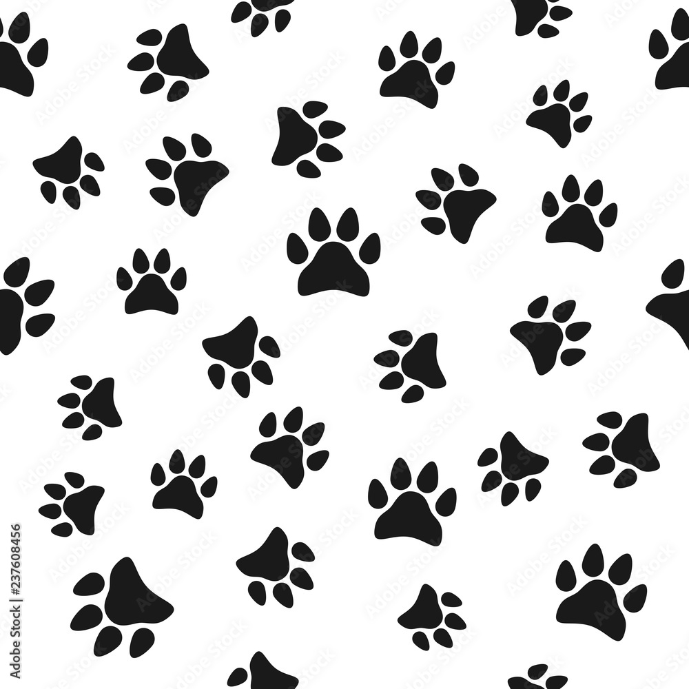 Paw print, seamless pattern. Vector illustration. Black white Paw print, seamless pattern. Vector illustration. Black white