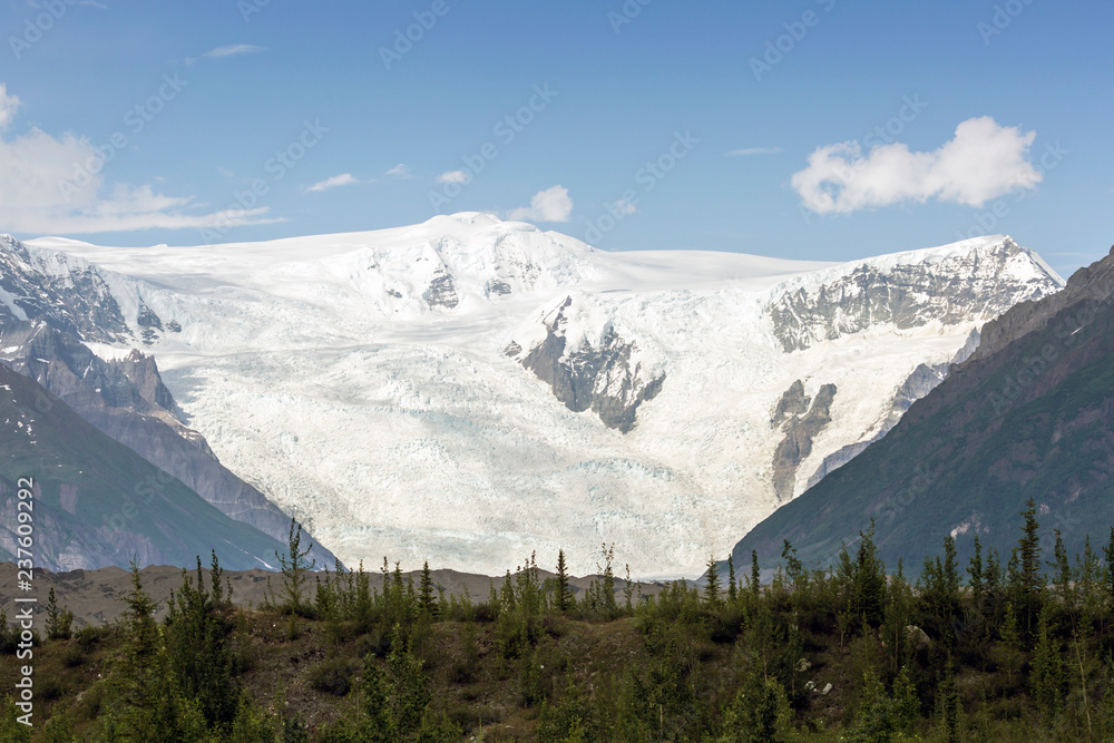 Landscape view of a glacier at Wrangell-St. Elias National Park in Alaska.
