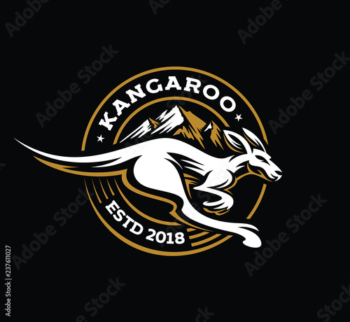 fast jump kangaroo logo retro in badge photo