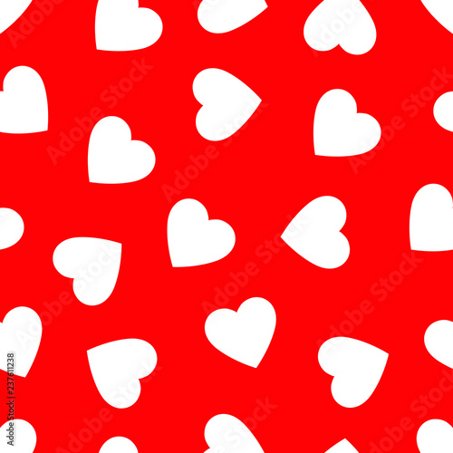 Heart seamless pattern, endless texture. White hearts on red background, vector illustration. Valentine's Day Pattern. Anniversary, Birthday. Love. Sweet Moment. Wedding.