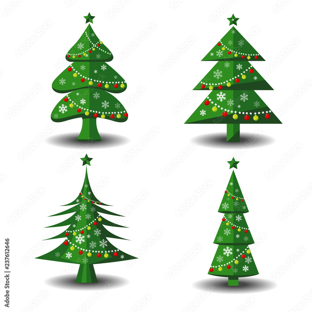 Vector tree christmas green, traditional symbol to new year illustration.Green christmas tree set isolated on white. Vector tree christmas green, traditional symbol to new year illustration.Green christmas tree set isolated on white.