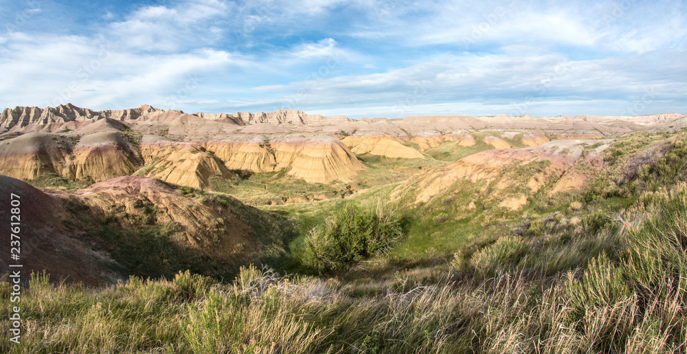 A landscape view of Badlands National Park in South Dakota.
