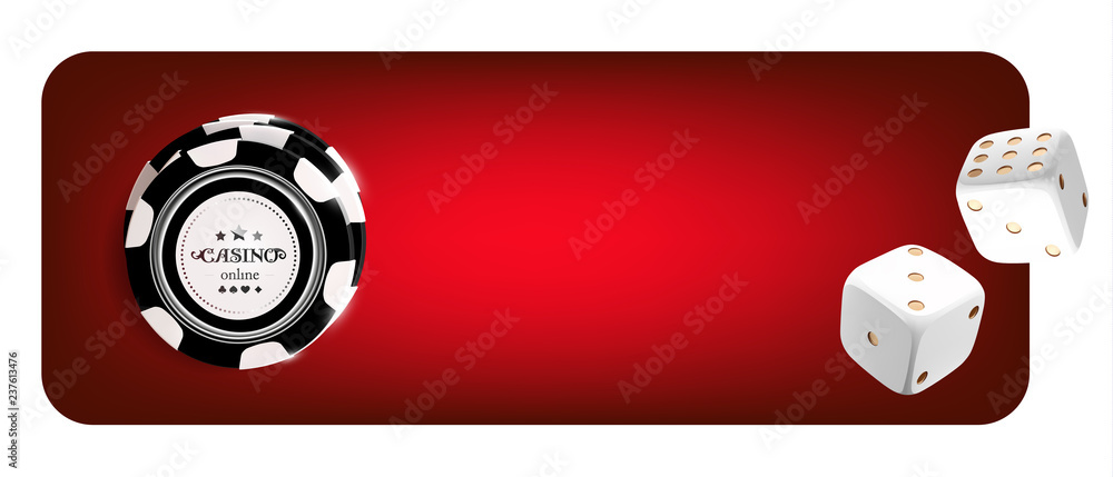 Top view of Casino dice on red background. Online casino wide banner with and white chip game red table gambling 3d concept Stock Illustration | Stock