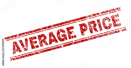 AVERAGE PRICE seal print with grunge texture. Red vector rubber print of AVERAGE PRICE text with retro texture. Text tag is placed between double parallel lines.
