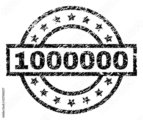 1000000 stamp seal watermark with distress style. Designed with rectangle, circles and stars. Black vector rubber print of 1000000 caption with scratched texture.