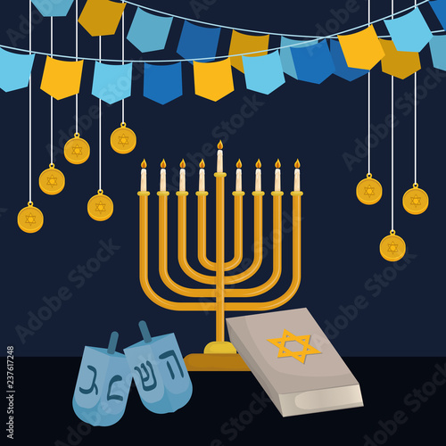 happy hanukkah card with chandelier