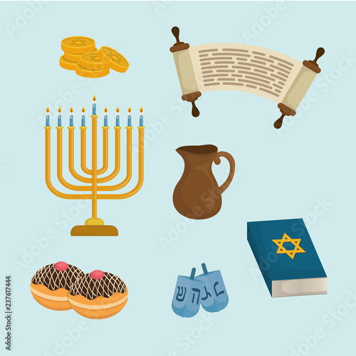 happy hanukkah celebration icons