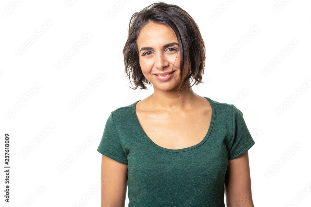 bright brunette girl isolated on a white background bright brunette girl isolated on a white background