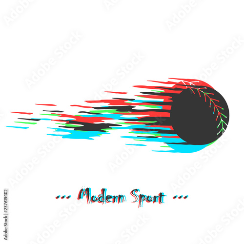Modern vector baseball ball in motion with glitch effect.