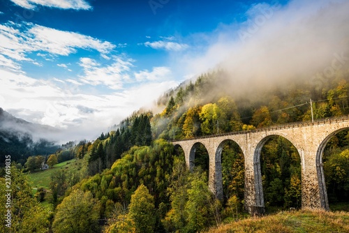 Railway bridge in the Ravenna gorge, Hollental in autumn, near Freiburg im Breisgau, Black Forest, Baden-Wurttemberg, Germany, Europe photo