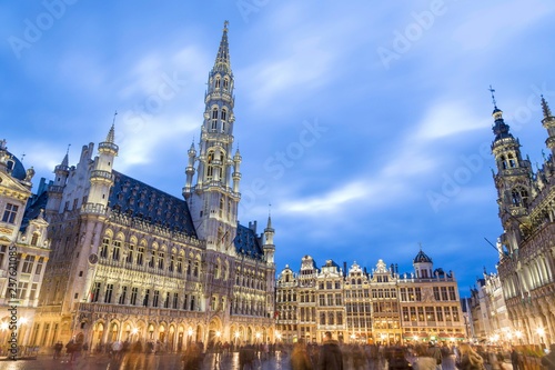 City Hall Hotel de Ville and baroque facade houses at the Grand-Place Grote Markt, Brussels, Belgium, Europe photo